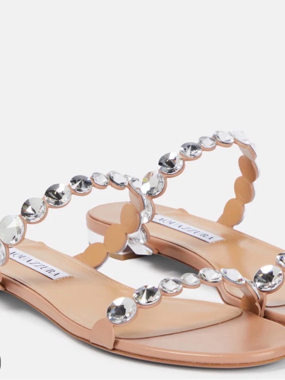 NIB| Aquazzura Maxi Tequila Beige Crystal-Embellished Flat Sandals Size 40